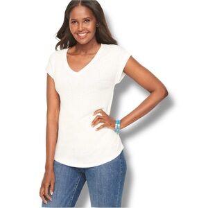 TALBOTS DROP SHOULDER V-NECK TEE - Plus 1X White